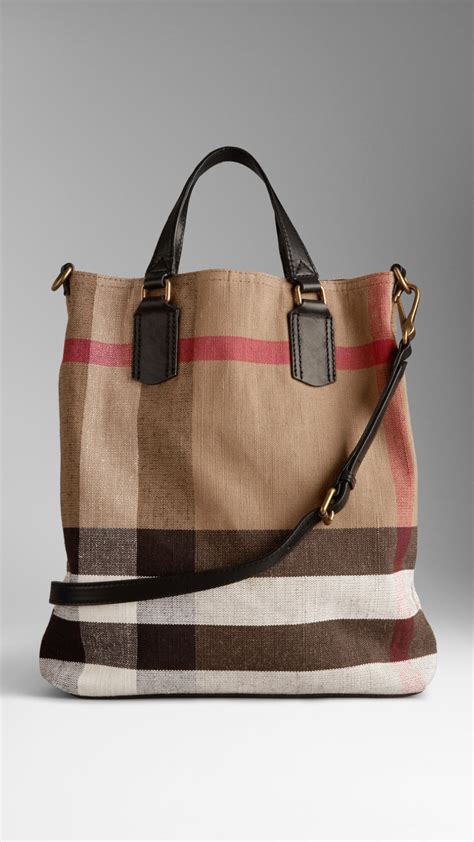 burberry women's brown medium canvas check tote bag|burberry medium canvas check tote.